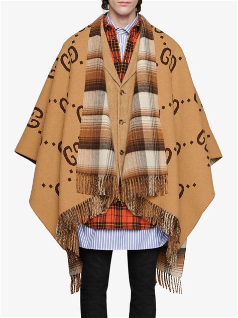 Gucci Reversible GG Wool Poncho in Brown 